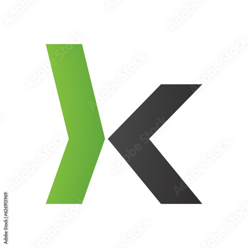 Green and Black Lowercase Arrow Shaped Letter K Icon