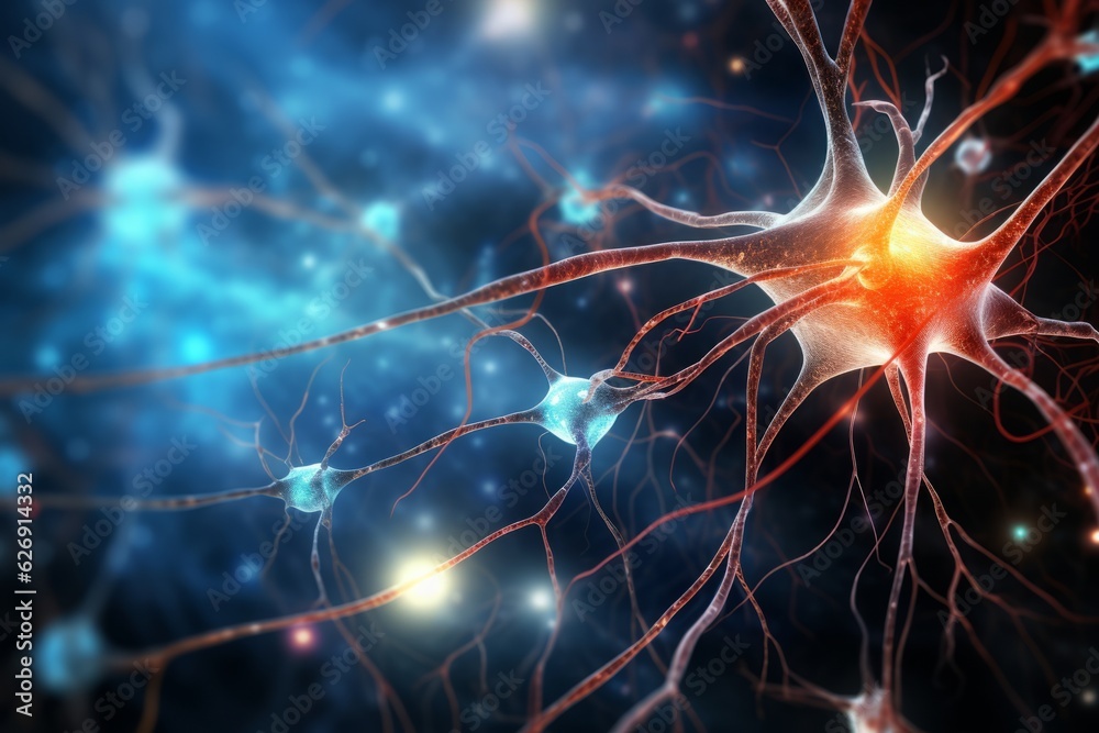 Neurons in human brain. Beautiful illustration picture. Generative AI Neurons in human brain. Beautiful illustration picture. Generative AI