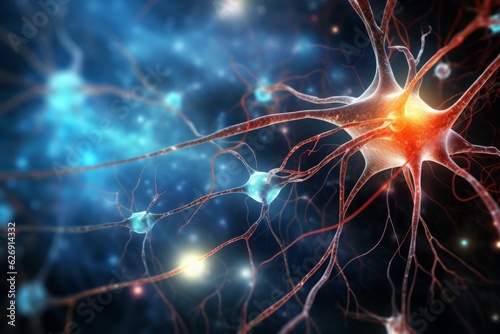 Neurons in human brain. Beautiful illustration picture. Generative AI
