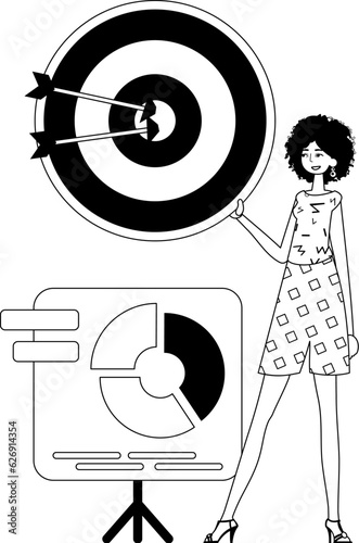 The girlfriend with the graph . The arrow hits the raven . sum colored and testis testis ashen linear vogue. Trendy style, Vector Illustration