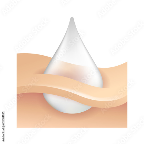 Hyaluronic acid 3D icon - drop and epidermis