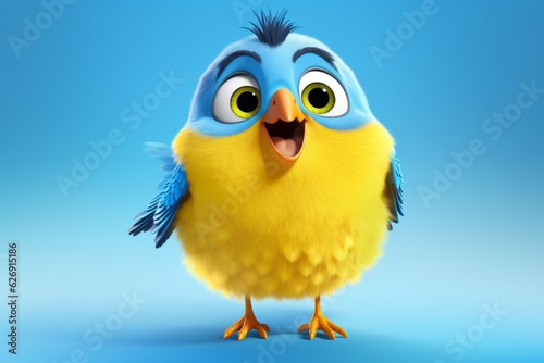 Little cute happy bird in cartoon style. Beautiful illustration picture. Generative AI