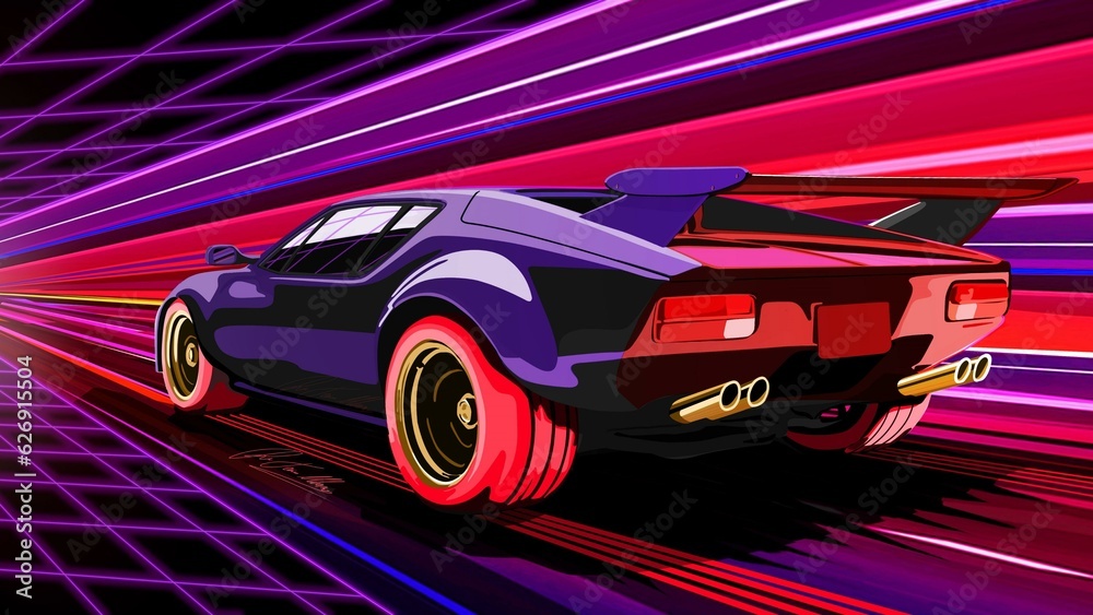 Obraz premium a neon car racing generated Ai