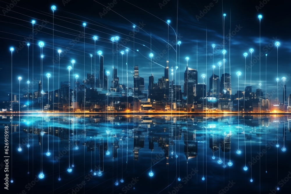 Smart city and big data connection technology. Beautiful illustration picture. Generative AI