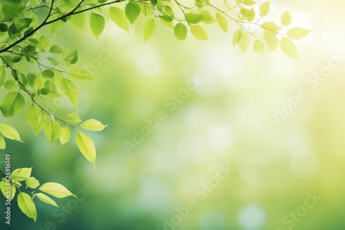 Sping background with green tree leaves. Beautiful illustration picture. Generative AI
