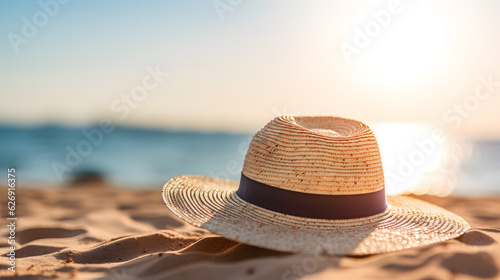 Un chapeau posé sur le sable.