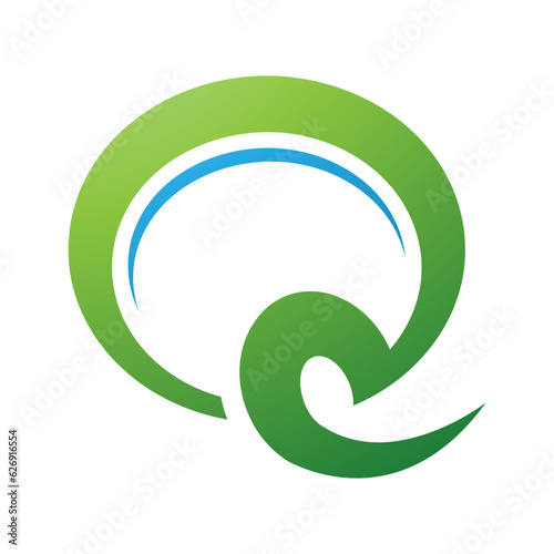 Green and Blue Hook Shaped Letter Q Icon