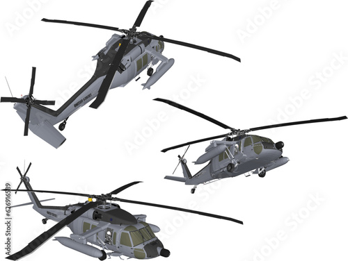 Sketch vector illustration of a war fighter helicopter with missile weapons