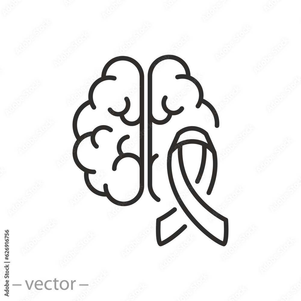 brain with ribbon icon, mental health, thin line symbol on white background - editable stroke vector illustration eps10 brain with ribbon icon, mental health, thin line symbol on white background - editable stroke vector illustration eps10