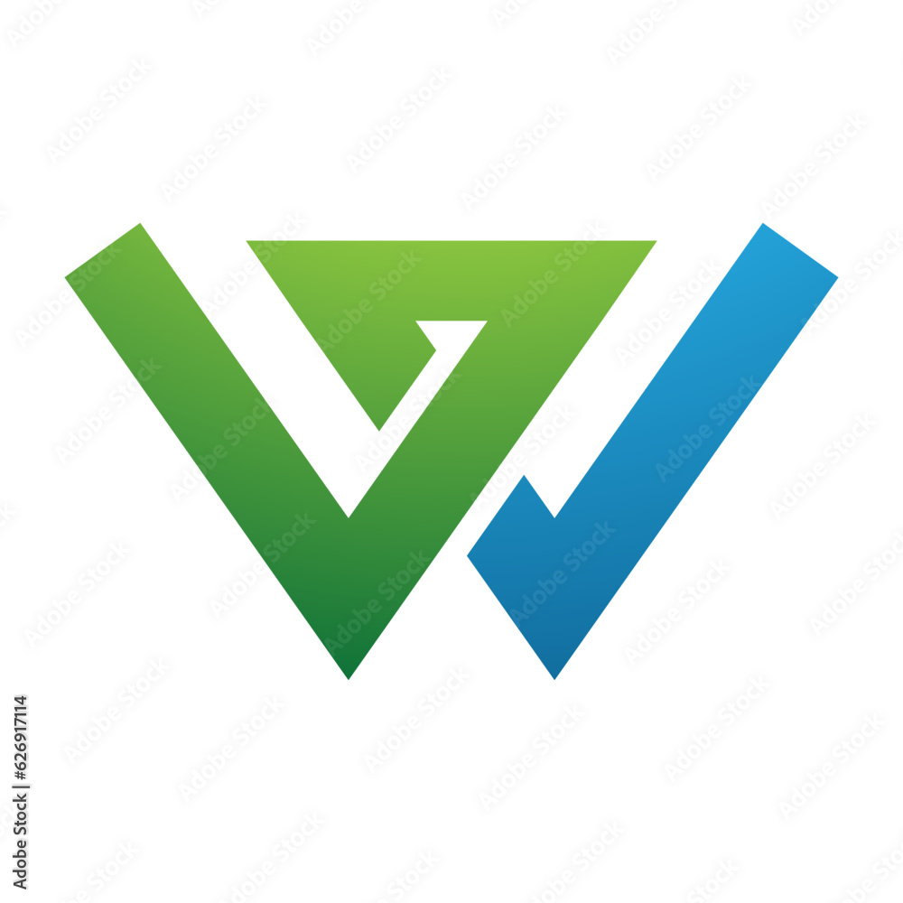 Green and Blue Letter W Icon with Intersecting Lines Green and Blue Letter W Icon with Intersecting Lines