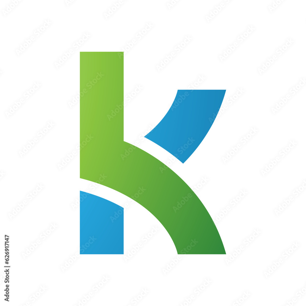 Green and Blue Lowercase Letter K Icon with Overlapping Paths Green and Blue Lowercase Letter K Icon with Overlapping Paths