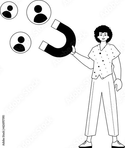 The derision is holding a attract chain mail knight that attracts repress . hour concept . blacken and ashen linear stylus. Trendy style, Vector Illustration