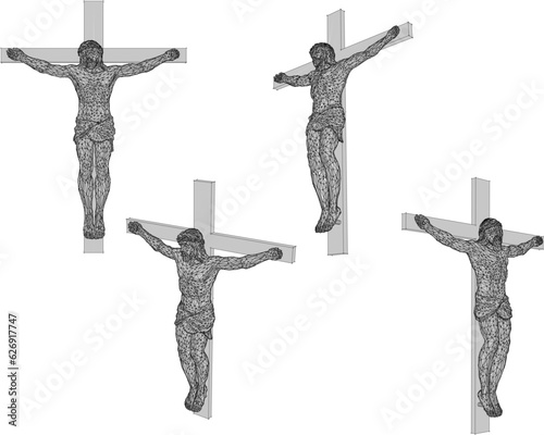 Sketch vector illustration of a wooden statue of Jesus on the cross