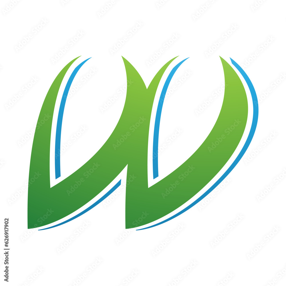 Green and Blue Spiky Italic Shaped Letter W Icon Green and Blue Spiky Italic Shaped Letter W Icon