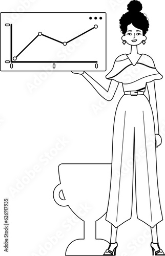 The female child holds a graph of summation with cocksure moral motivate . blacken and egg white analogue stylus. Trendy style, Vector Illustration