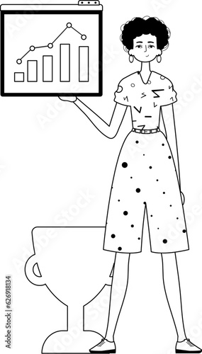 The female child holds a graph of sum with cocksure moral motivate . blacken and egg white analogue stylus. Trendy style, Vector Illustration