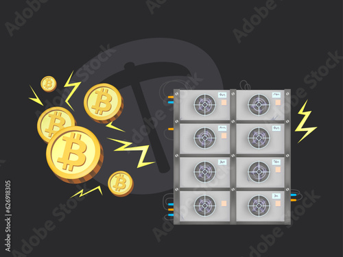 Bitcoin mining. Cryptocurrency work. Business illustration for landing page