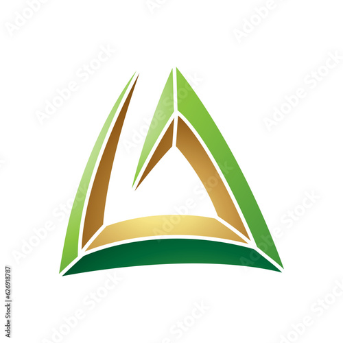 Green and Gold Triangular Spiral Letter A Icon