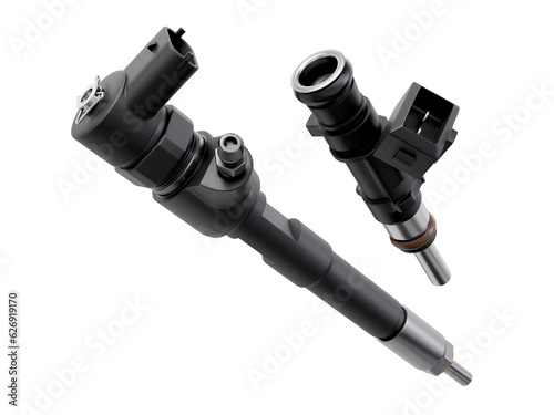 Fotografía Diesel and petrol fuel injectors on white background.