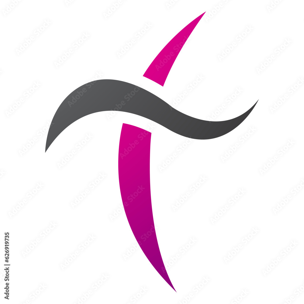 Magenta and Black Curvy Sword Shaped Letter T Icon Magenta and Black Curvy Sword Shaped Letter T Icon