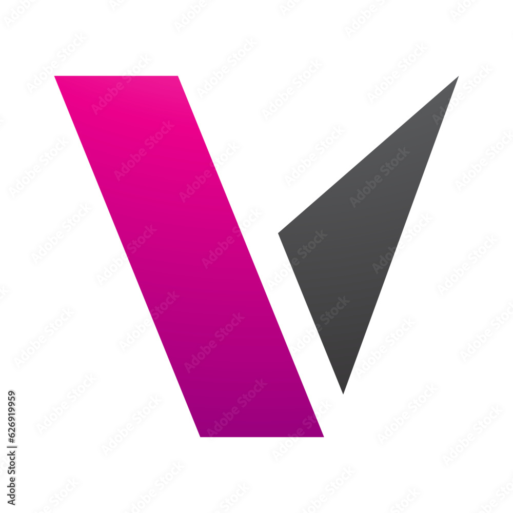 Magenta and Black Geometrical Shaped Letter V Icon