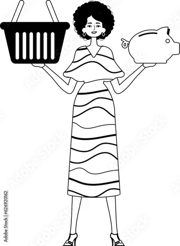 The daughter is holding a hoggish flood partake save bank and a stigmatize handcart . bootleg and white analogue stylus. Trendy style, Vector Illustration