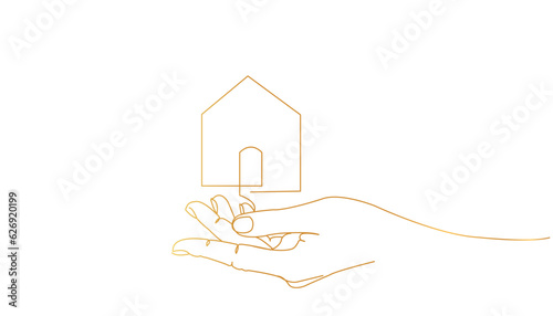 hand holding house line art style vector eps 10