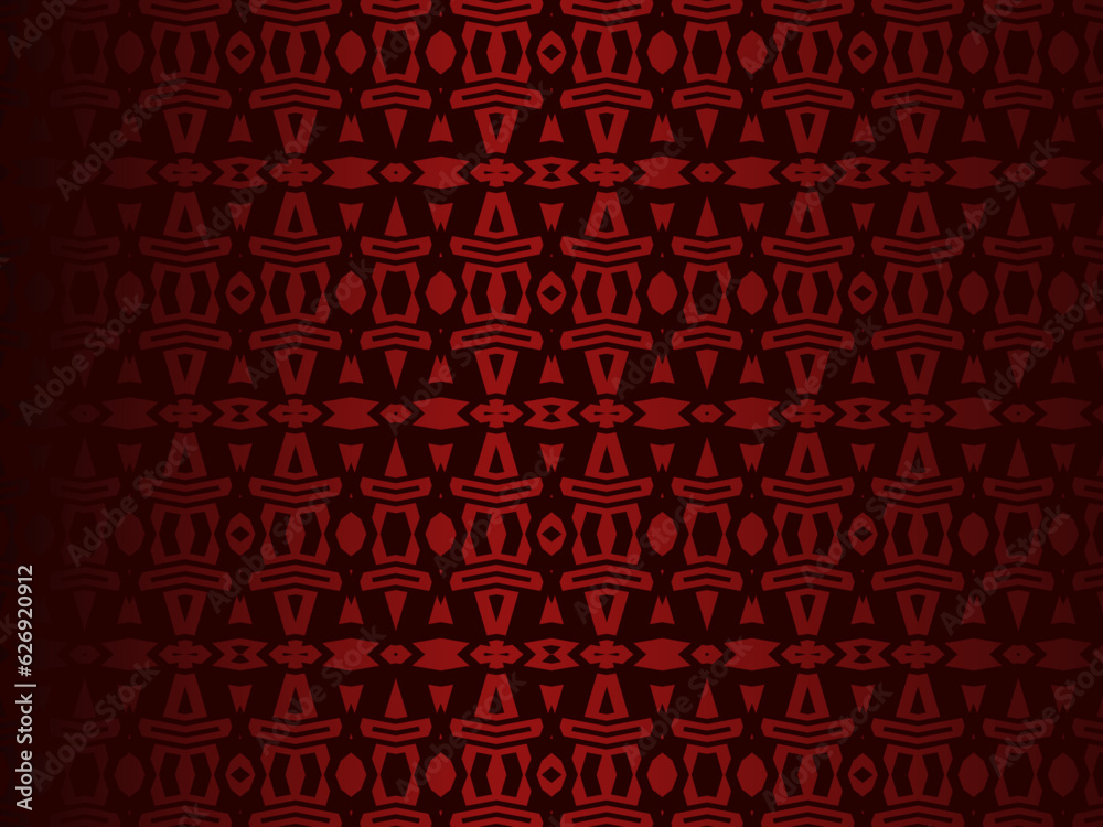 High contrast red and black glossy stripes background. Luxurious batik ornament. Abstract technology graphic banner design. Vector corporate background.