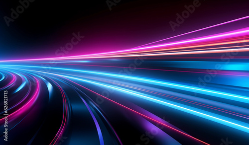 Vibrant 3D rendered digital wallpaper featuring an abstract neon background. Stunning luminescent display of glowing pink and blue vertical lines. Ideal for background, modern graphic design