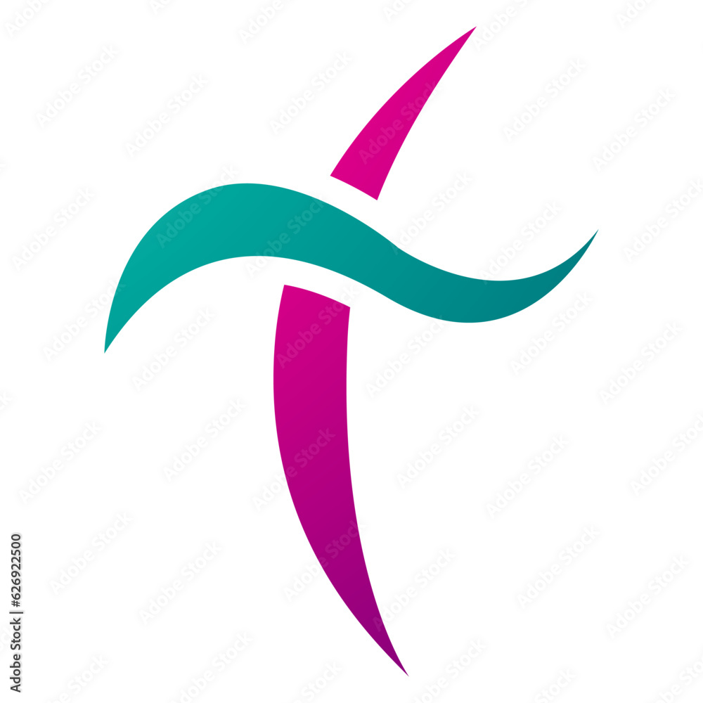 Magenta and Green Curvy Sword Shaped Letter T Icon Magenta and Green Curvy Sword Shaped Letter T Icon