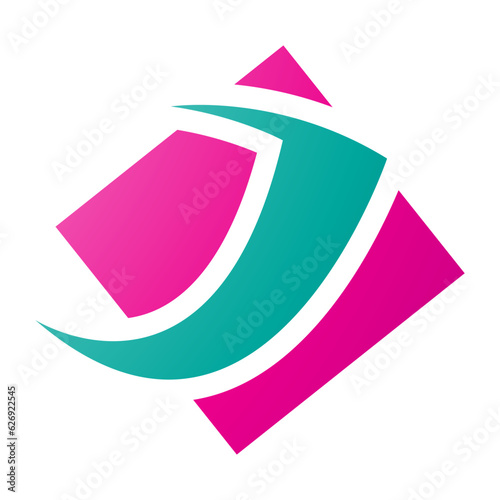 Magenta and Green Diamond Square Letter J Icon