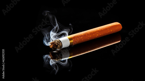 Cigarette consuming isolated on black background , World No Tobacco Day or stop smoking concept