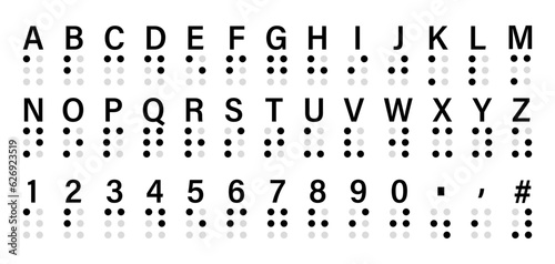 Braille Visually Impaired Writing System Symbols. Braille Language. Blind Reading. Letters for Blind People. Set Isolated On White Background. Vector illustration
