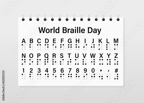World Braille Day. Braille Visually Impaired Writing System Symbols. Braille Language. Blind Reading. Letters for Blind People. Reading Braille. Vector illustration