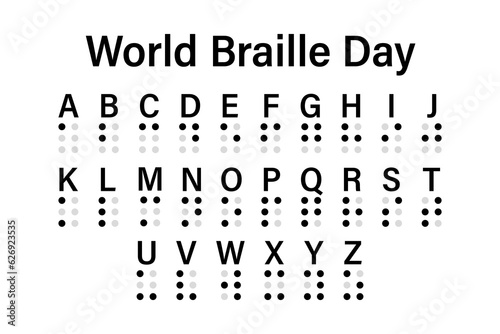World Braille Day. Braille Visually Impaired Writing System Symbols. Braille Language. Blind Reading. Letters for Blind People. Reading Braille. Isolated on white background. Vector illustration