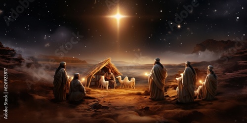 Slika na platnu guiding the Three Kings to the manger where Jesus lay