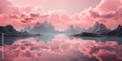 Generative AI, Pink magenta fantastic clouds, sky and landscape. Gentle colors and with bright lights.
