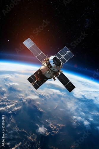 Fototapeta Naklejka Na Ścianę i Meble -  photo of a satellite in space. Earth in the background