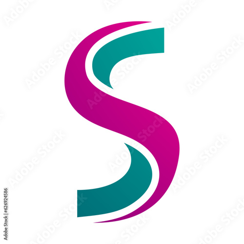 Magenta and Green Twisted Shaped Letter S Icon
