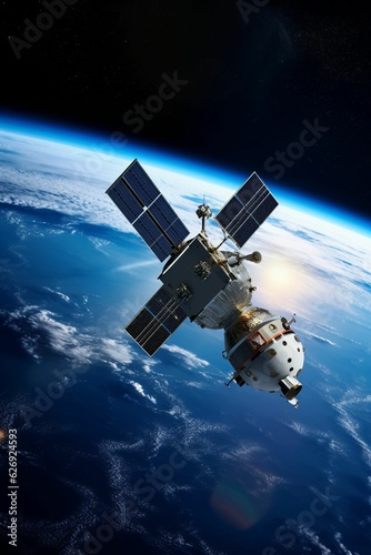 Fototapeta Naklejka Na Ścianę i Meble -  photo of a satellite in space. Earth in the background