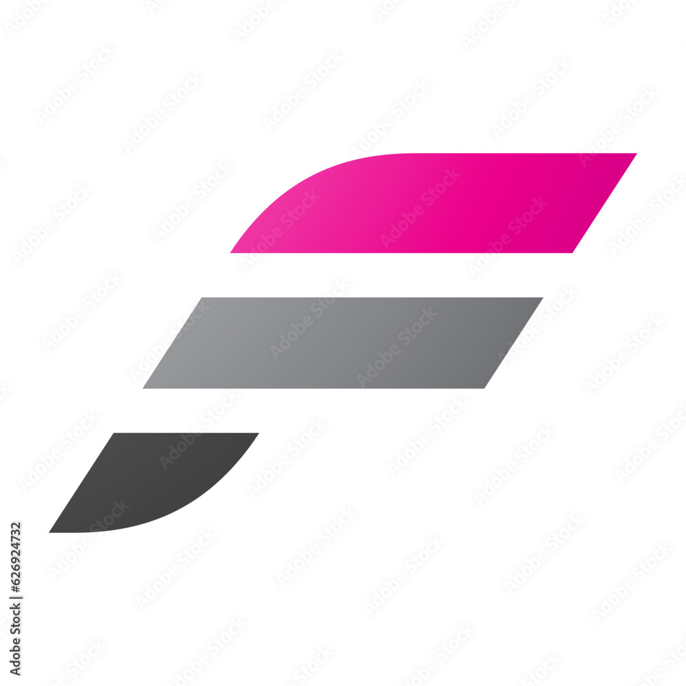 Magenta and Grey Letter F Icon with Horizontal Stripes Magenta and Grey Letter F Icon with Horizontal Stripes