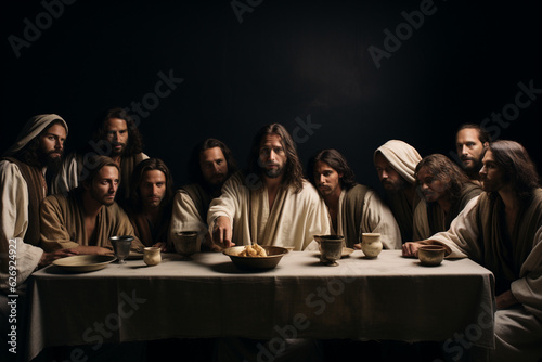 Fotografia A captivating depiction of a reenactment of the Last Supper, with actors portray