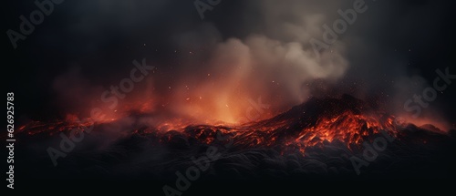 Volcano eruption with fiery lava and smoke. Generative AI © ColdFire