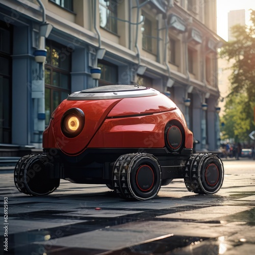 Urban robot vacuum cleaner of the future on the street