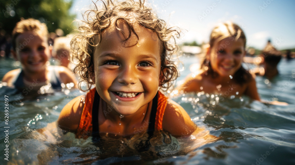 On a sunny day, pool, diverse children gather, their laughter filling the air. United by friendship, they enjoy the sun, sand, and sea, showcasing pure joy, friendship knows no race. Generative AI On a sunny day, pool, diverse children gather, their laughter filling the air. United by friendship, they enjoy the sun, sand, and sea, showcasing pure joy, friendship knows no race. Generative AI