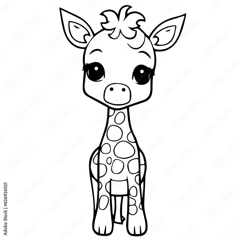Obraz premium Giraffe, coloring book for kids, vector illustration