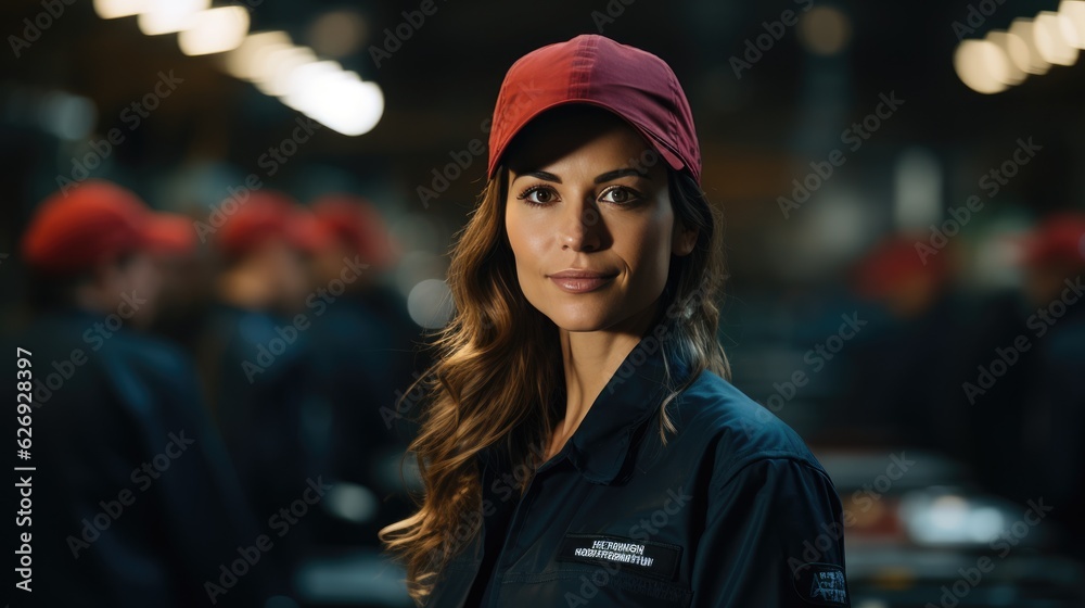 Mexican woman working in a factory background as a factory. AI Generative. Mexican woman working in a factory background as a factory. AI Generative.