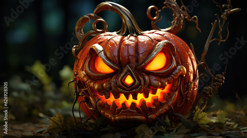 Halloween pumpkin head jack lantern. Generative Ai © hassanmim2021