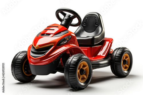 Children's go-cart isolated on a white background symbolizing speed, fun and the joy of driving, generative ai