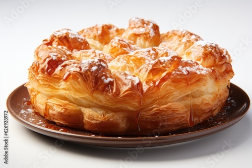 Elegant flaky pastry dessert with creamy filling, its golden crust standing out against an isolated white background, generative ai